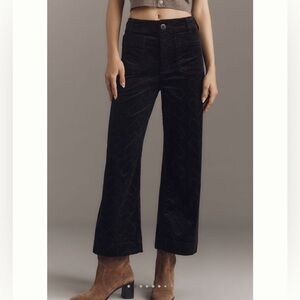 🖤 Anthropologie Colette Cropped Wide-Leg Corduroy Pants NEW Charcoal Hearts